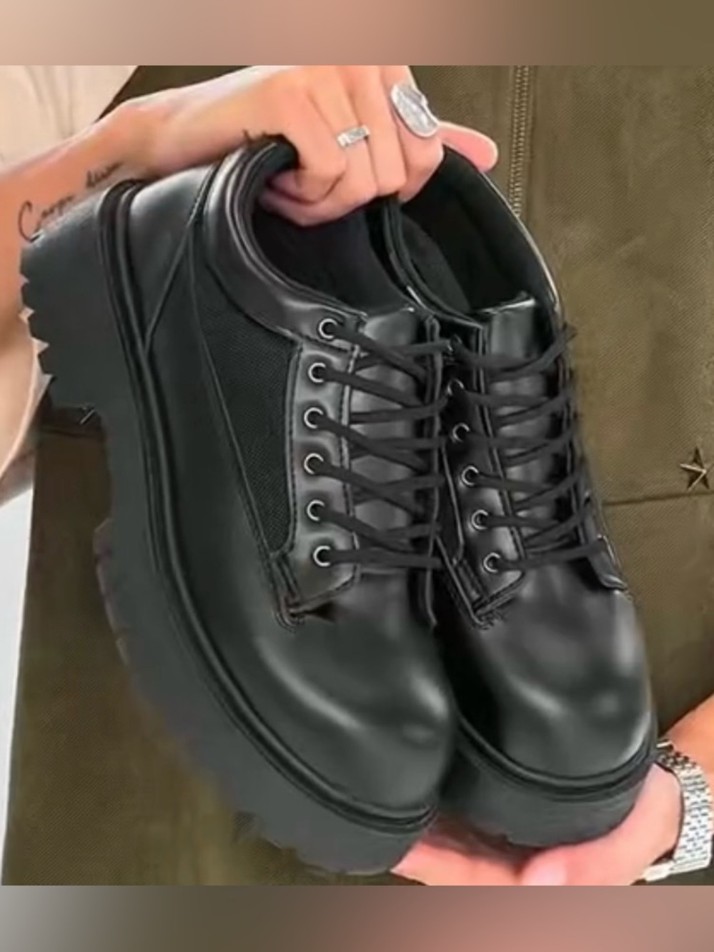 NWOT Men’s Black Chunky Lace-Up Derby Platform Shoes
